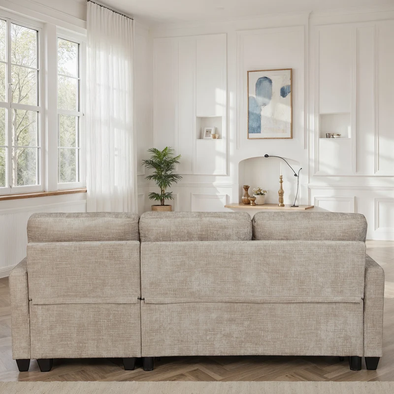 Canapé d'angle convertible et reversible en tissu anti tache, 210x154xH90CM - LEANDRO