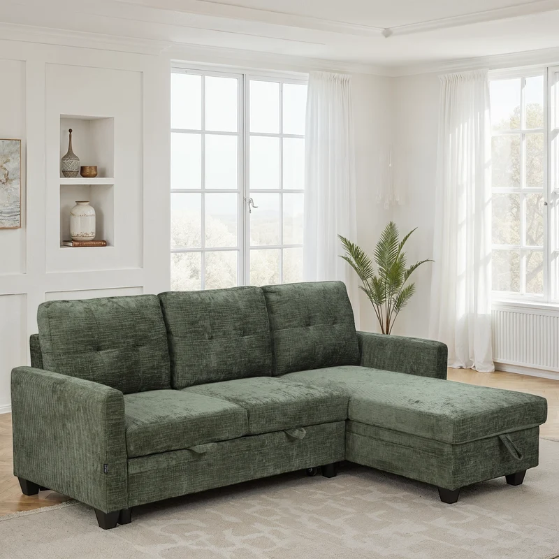 Canapé d'angle convertible et reversible en tissu anti tache, 210x154xH90CM - LEANDRO