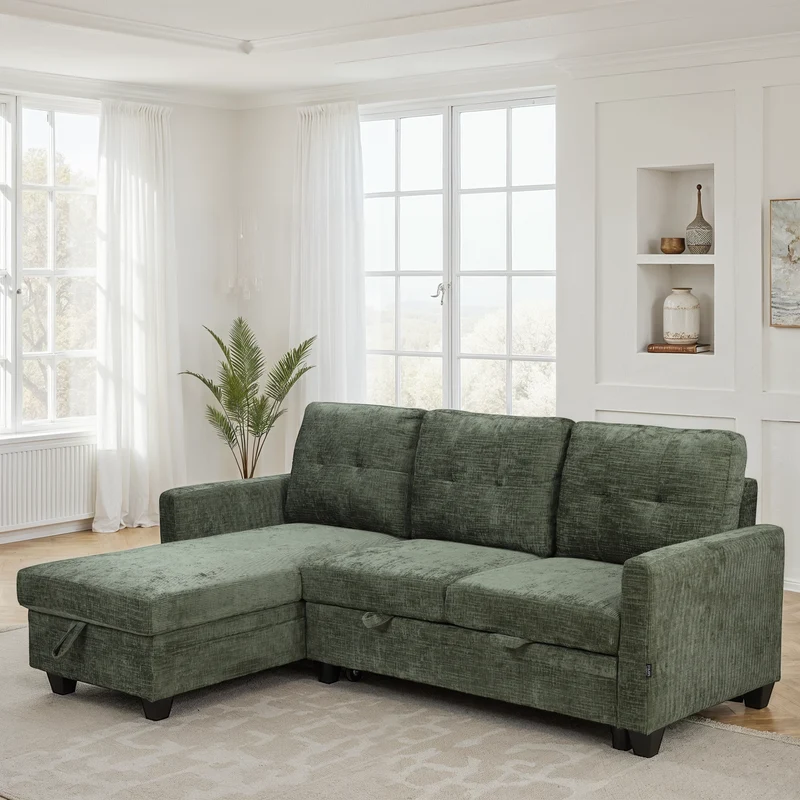 Canapé d'angle convertible et reversible en tissu anti tache, 210x154xH90CM - LEANDRO