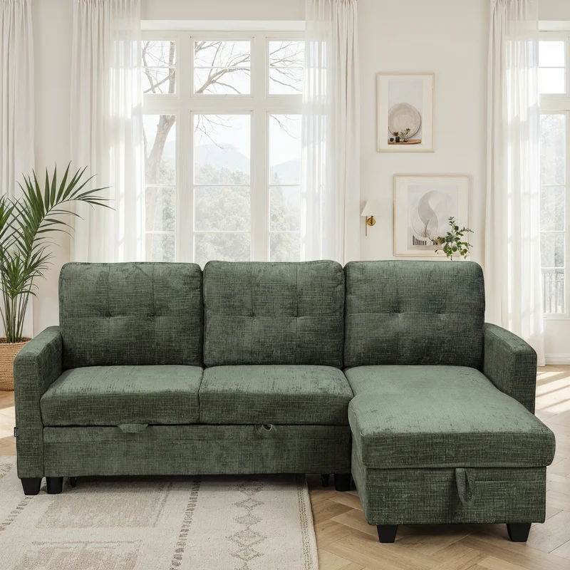 Canapé d'angle convertible et reversible en tissu anti tache, 210x154xH90CM - LEANDRO