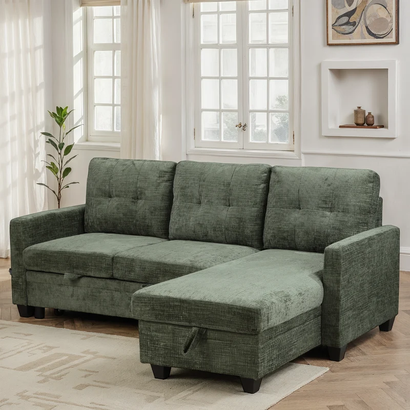 Canapé d'angle convertible et reversible en tissu anti tache, 210x154xH90CM - LEANDRO