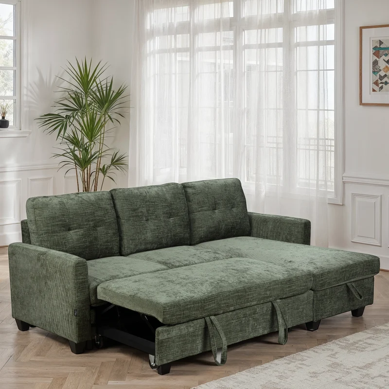 Canapé d'angle convertible et reversible en tissu anti tache, 210x154xH90CM - LEANDRO