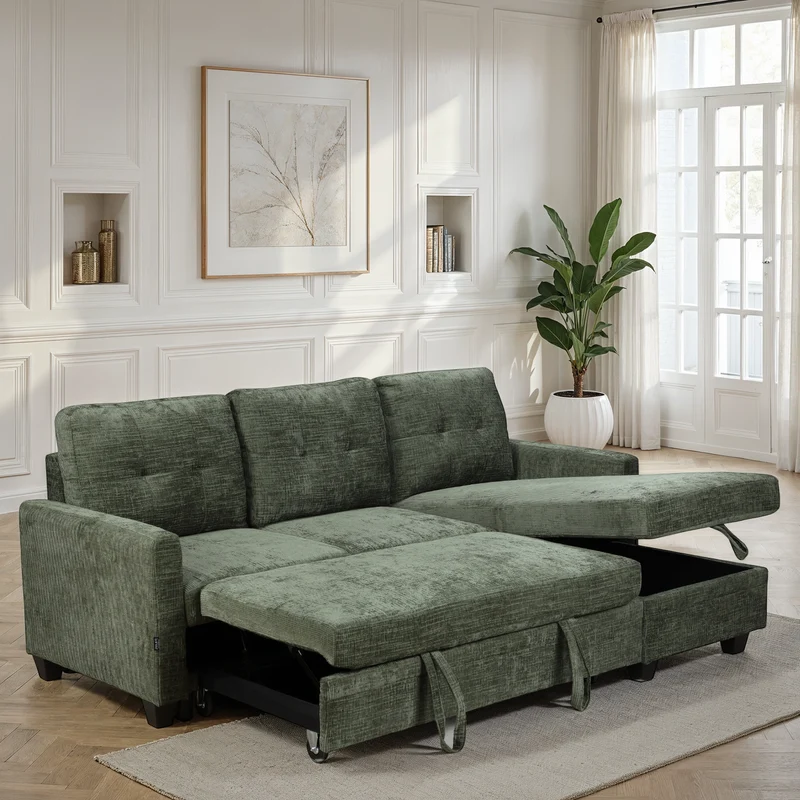 Canapé d'angle convertible et reversible en tissu anti tache, 210x154xH90CM - LEANDRO