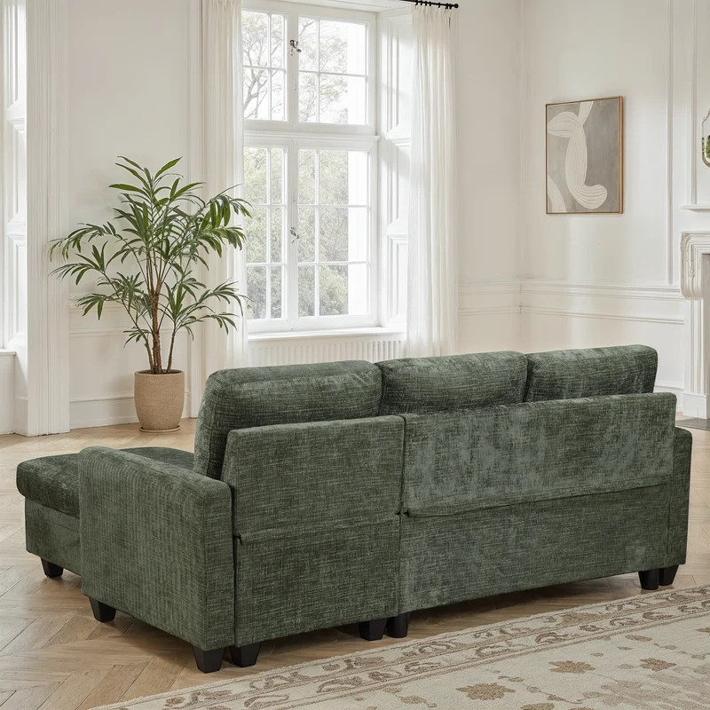 Canapé d'angle convertible et reversible en tissu anti tache, 210x154xH90CM - LEANDRO