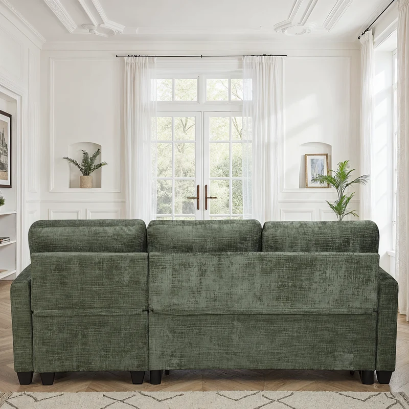 Canapé d'angle convertible et reversible en tissu anti tache, 210x154xH90CM - LEANDRO