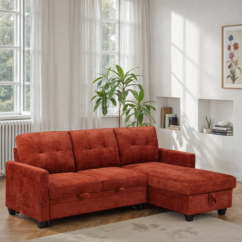 Canapé d'angle convertible et reversible en tissu anti tache, 210x154xH90CM - LEANDRO
