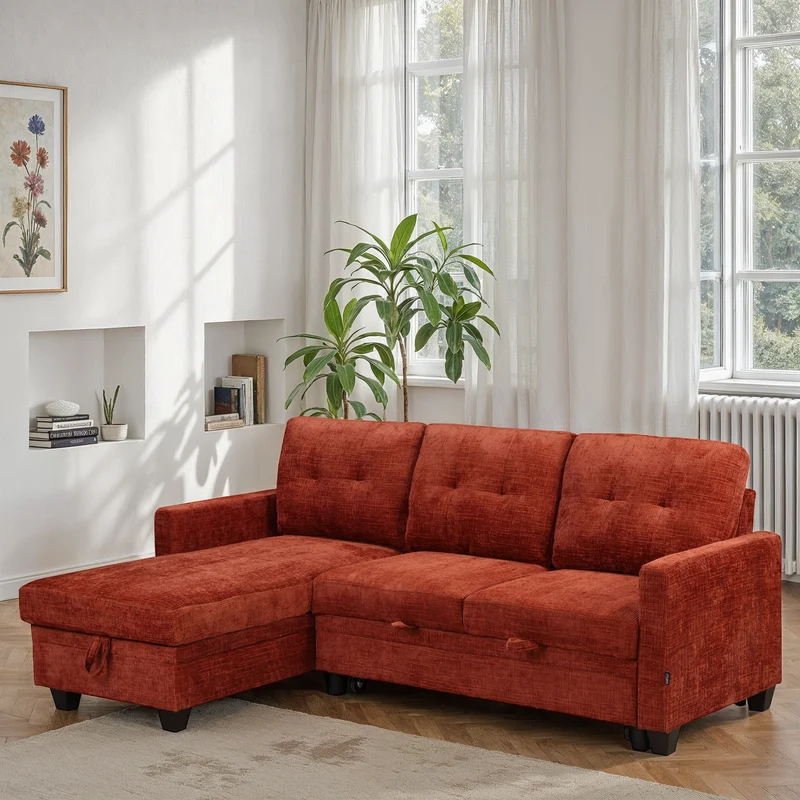 Canapé d'angle convertible et reversible en tissu anti tache, 210x154xH90CM - LEANDRO