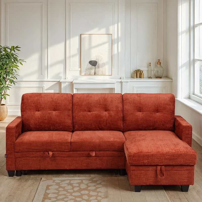 Canapé d'angle convertible et reversible en tissu anti tache, 210x154xH90CM - LEANDRO