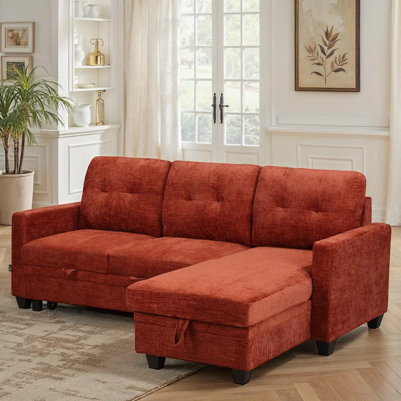 Canapé d'angle convertible et reversible en tissu anti tache, 210x154xH90CM - LEANDRO