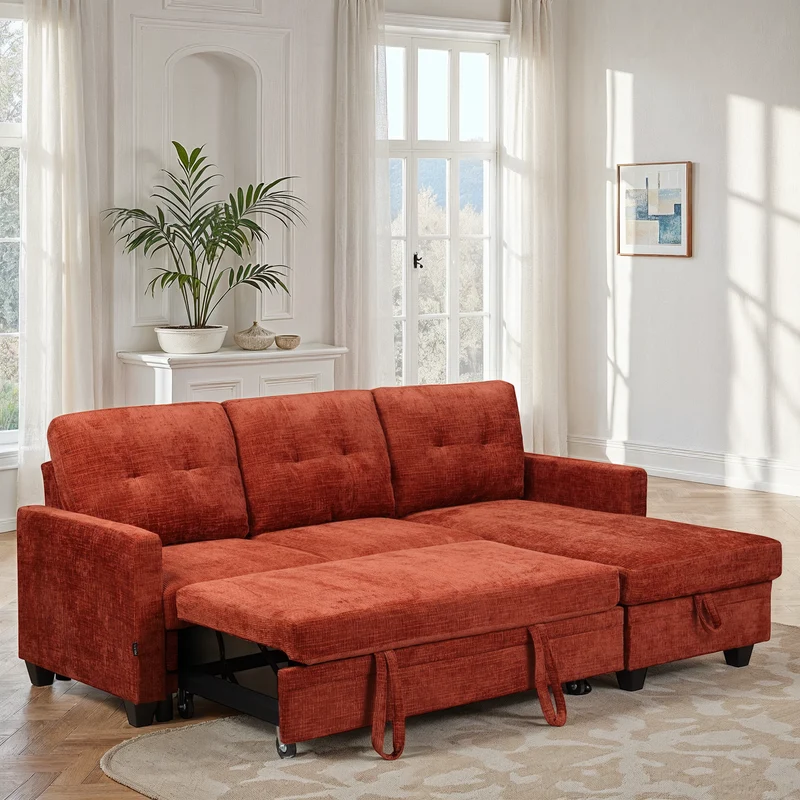 Canapé d'angle convertible et reversible en tissu anti tache, 210x154xH90CM - LEANDRO
