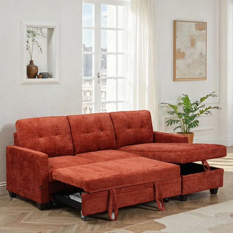 Canapé d'angle convertible et reversible en tissu anti tache, 210x154xH90CM - LEANDRO