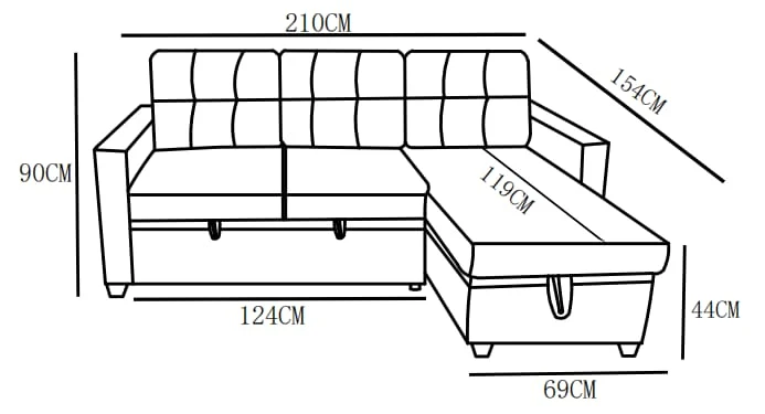 Canapé d'angle convertible et reversible en tissu anti tache, 210x154xH90CM - LEANDRO