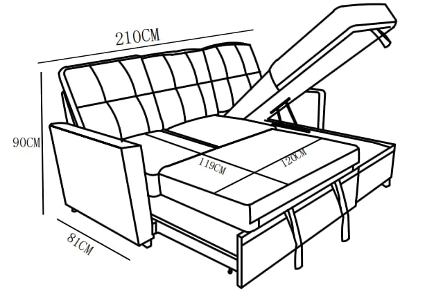 Canapé d'angle convertible et reversible en tissu anti tache, 210x154xH90CM - LEANDRO