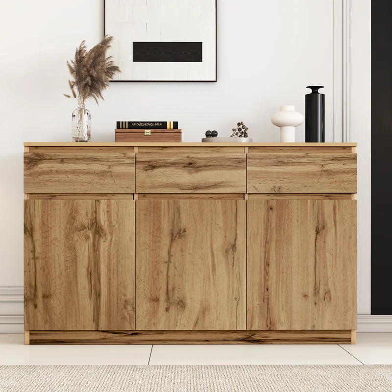 Buffet effet bois naturel 3 portes et 3 tiroirs 135x40x81cm MODERNTABLESET