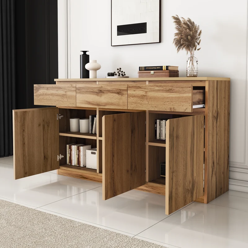 Buffet effet bois naturel 3 portes et 3 tiroirs 135x40x81cm MODERNTABLESET