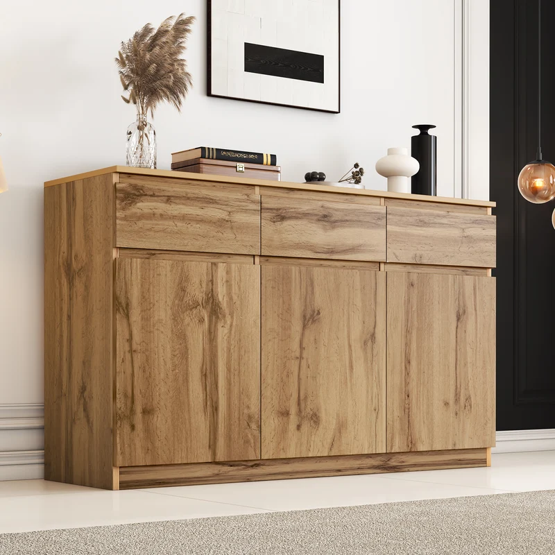 Buffet effet bois naturel 3 portes et 3 tiroirs 135x40x81cm MODERNTABLESET