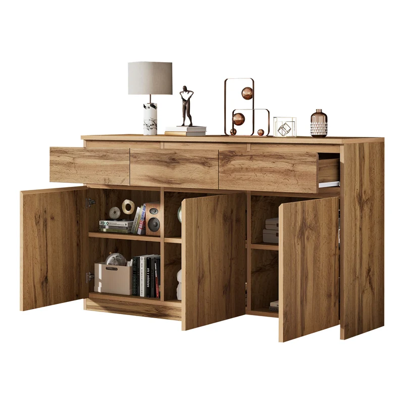 Buffet effet bois naturel 3 portes et 3 tiroirs 135x40x81cm MODERNTABLESET