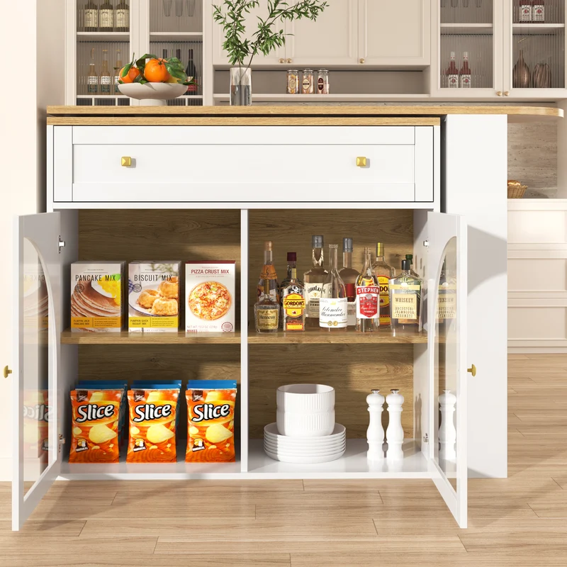 Table de bar extensible blanche, plateau pivotant 360°, îlot cuisine 138-204x39x104cm MODERNSOFASET