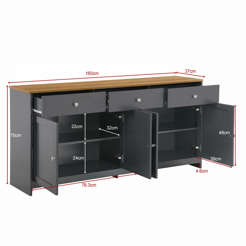 Buffet effet bois et gris 4 portes 3 tiroirs style campagne chic PLANTCOLLECTION