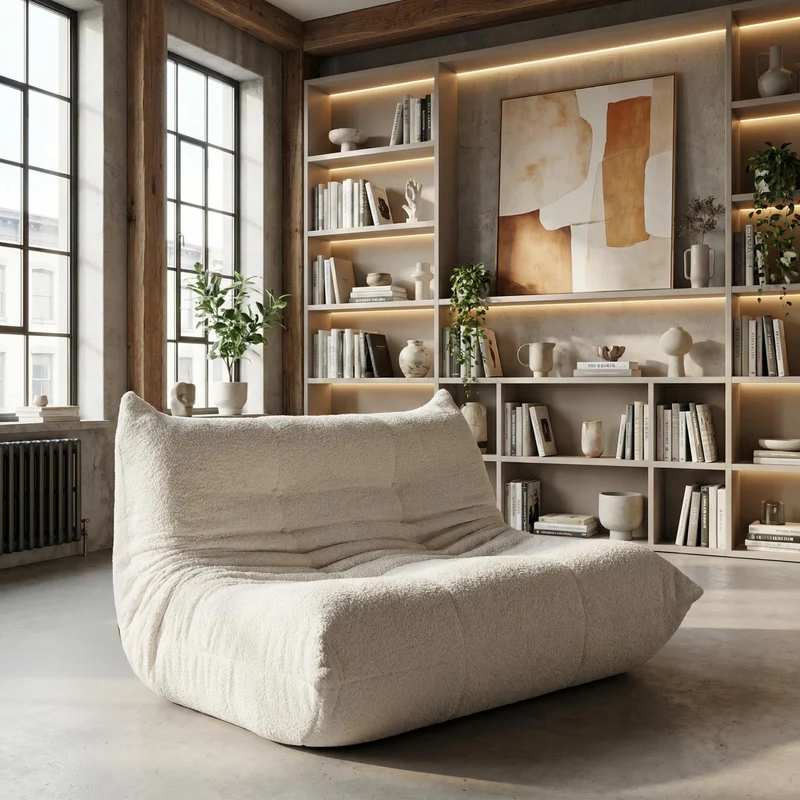 Canapé 2 places en chenille beige mousse mémoire ECHOERA