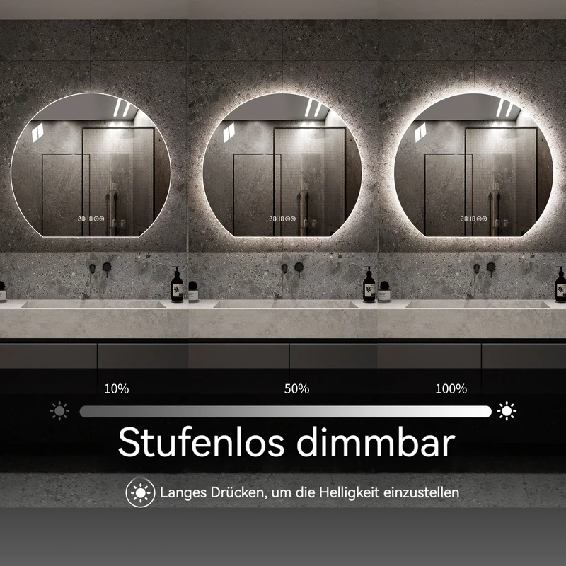 Steptoe Miroir Rond LED 80cm avec Lumière, Anti-Buée, Dimmable, 3 Couleurs – Miroir de Salle de Bain Moderne
