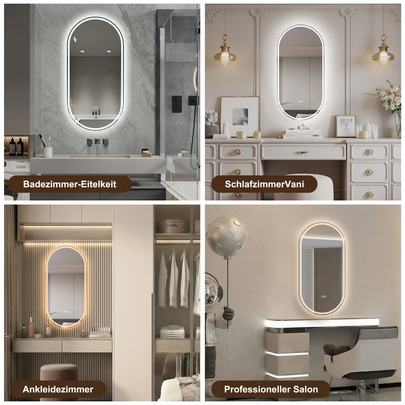 Parallelepipedous 60x120cm Miroir Ovale Sans Cadre LED, Miroir Intelligent Anti-Buée pour Salle de Bain, Argent