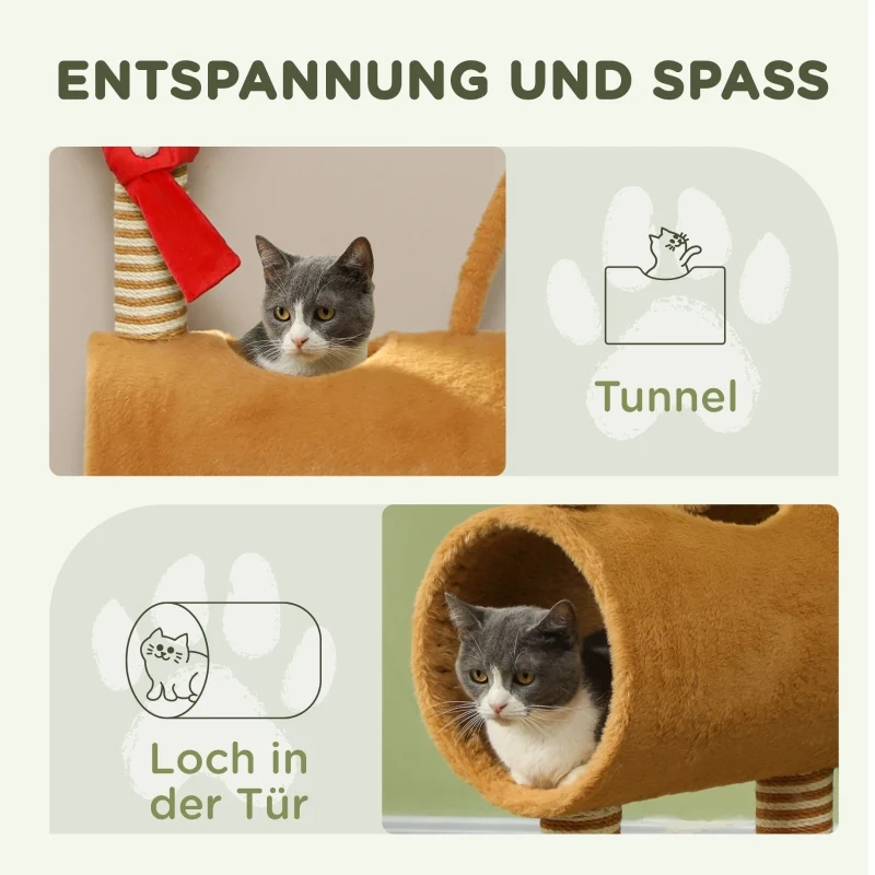 Unclify Arbre à chat 98 cm marron – Tour design cerf, griffoir, tunnel, balle, polyester