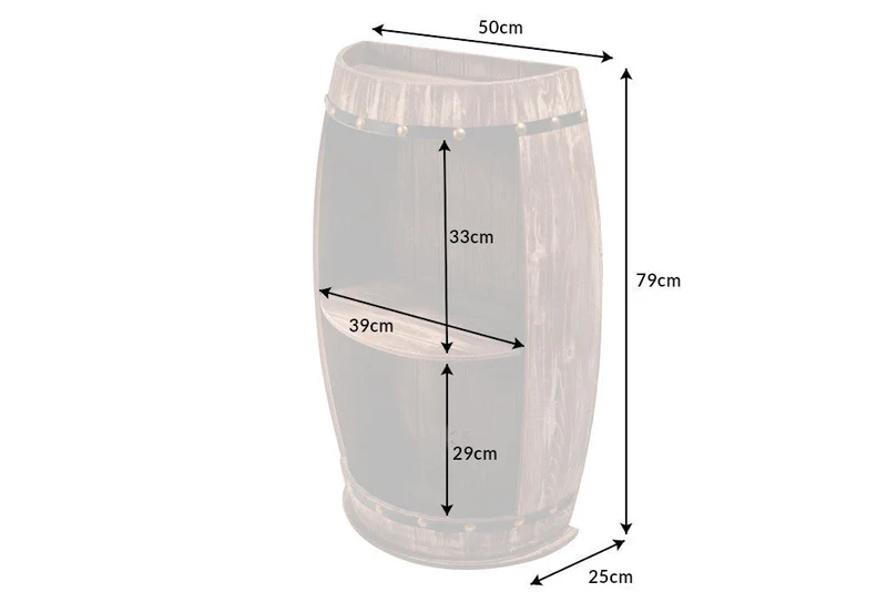 Etagère élégante BODEGA 79cm pin naturel demi fût de vin Shabby Chic