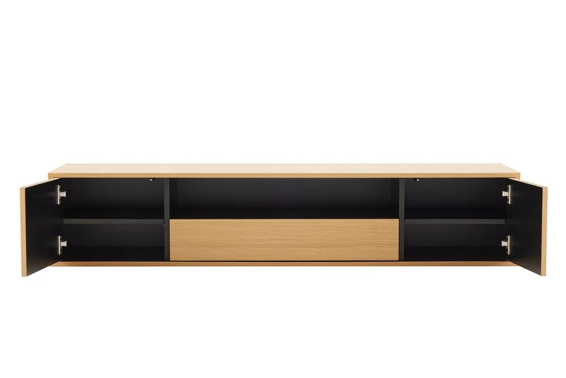TV-Board suspendu LOFT 150cm naturel noir cinq compartiments avec tiroir