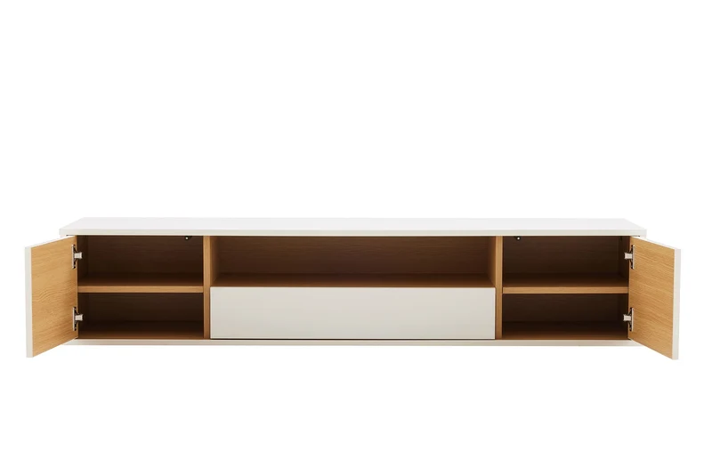 Meuble TV suspendu LOFT 150cm blanc naturel cinq compartiments avec tiroir (réf. 47813)