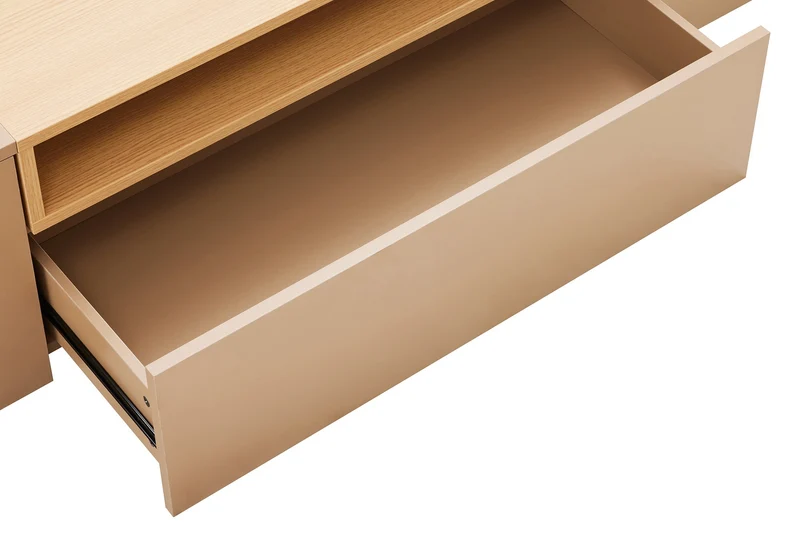 TV-Board LOFT 160cm naturel gris beige greige trois compartiments avec tiroir