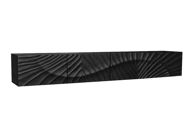 Buffet TV massif SCORPION 200cm noir suspendu en manguier design 3D