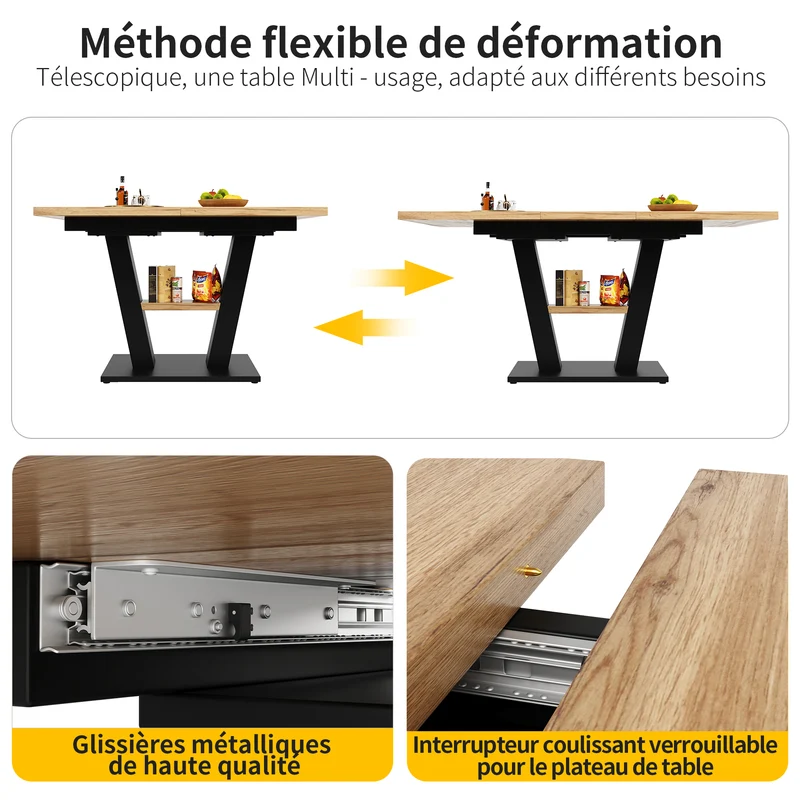 Table de salle à manger extensible effet bois 118-157cm MURLID