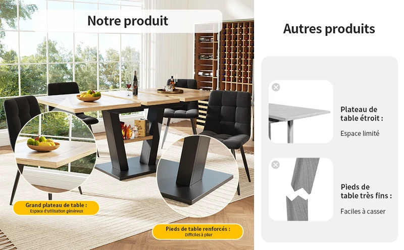 Table de salle à manger extensible effet bois 118-157cm MURLID