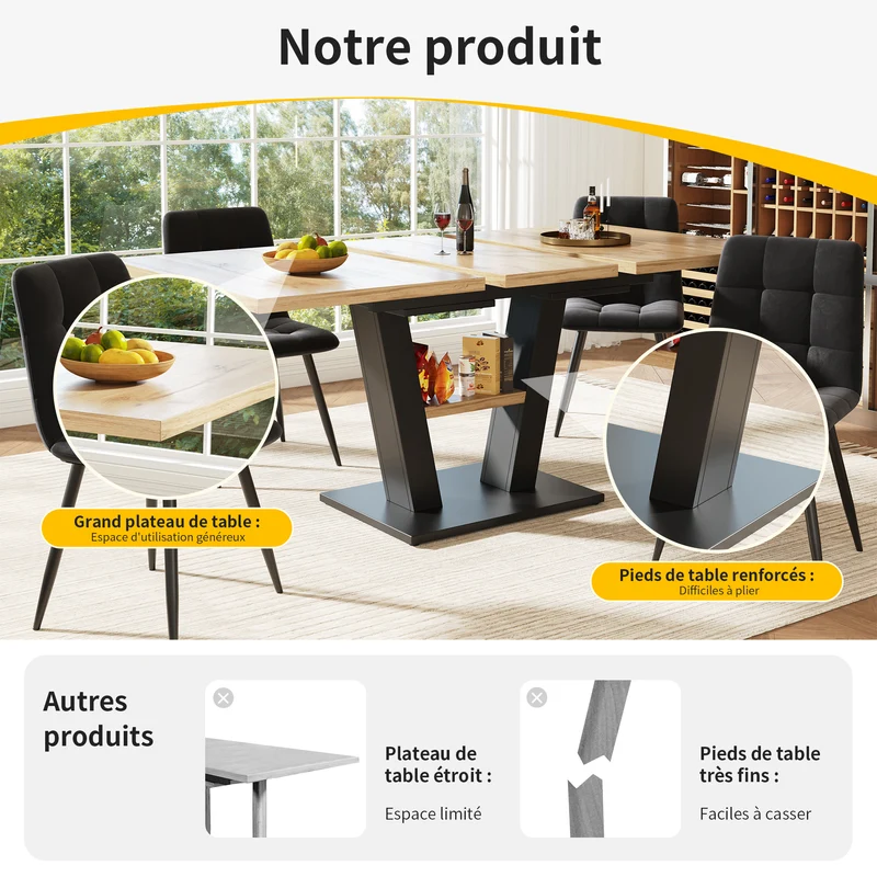 Table de salle à manger extensible effet bois 118-157cm MURLID