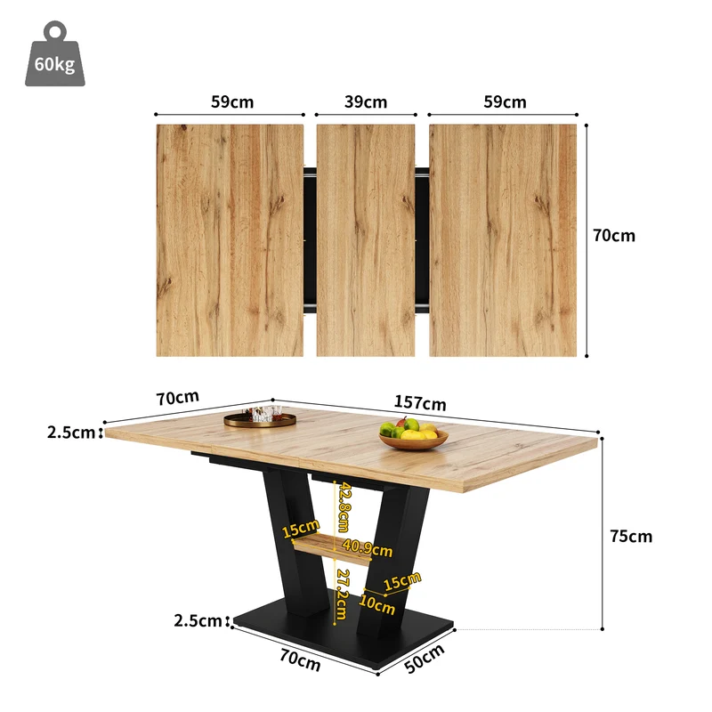 Table de salle à manger extensible effet bois 118-157cm MURLID