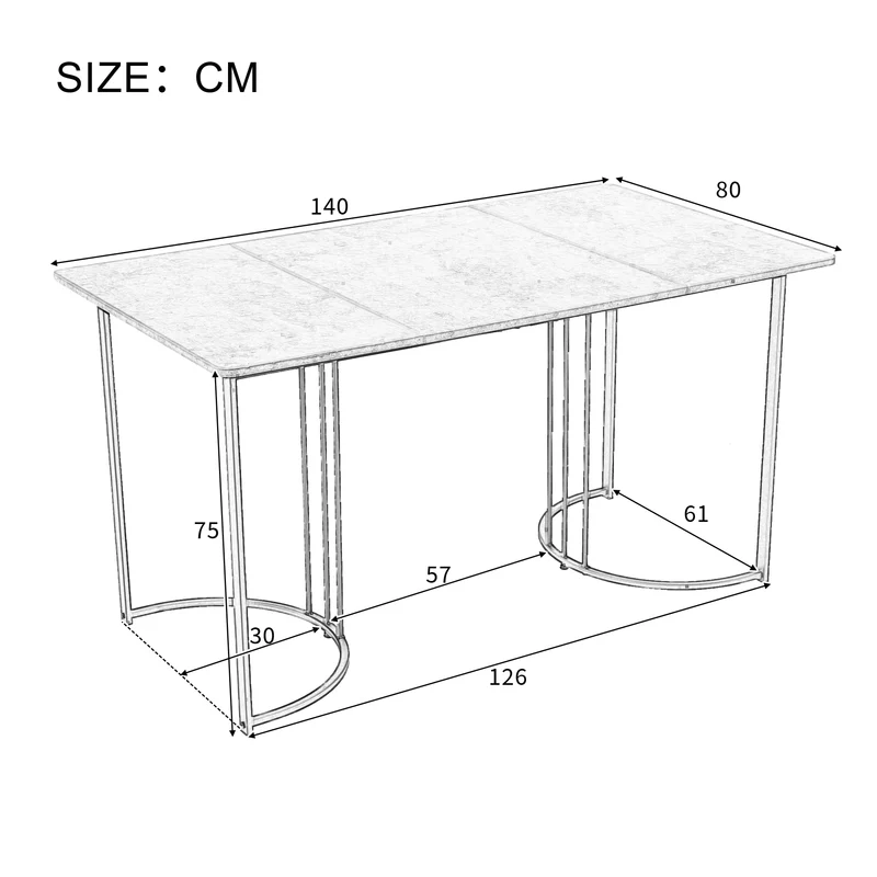 Table de salle à manger rectangulaire moderne en motif marbre blanc pieds dorés 140x80 cm ZUNCAX