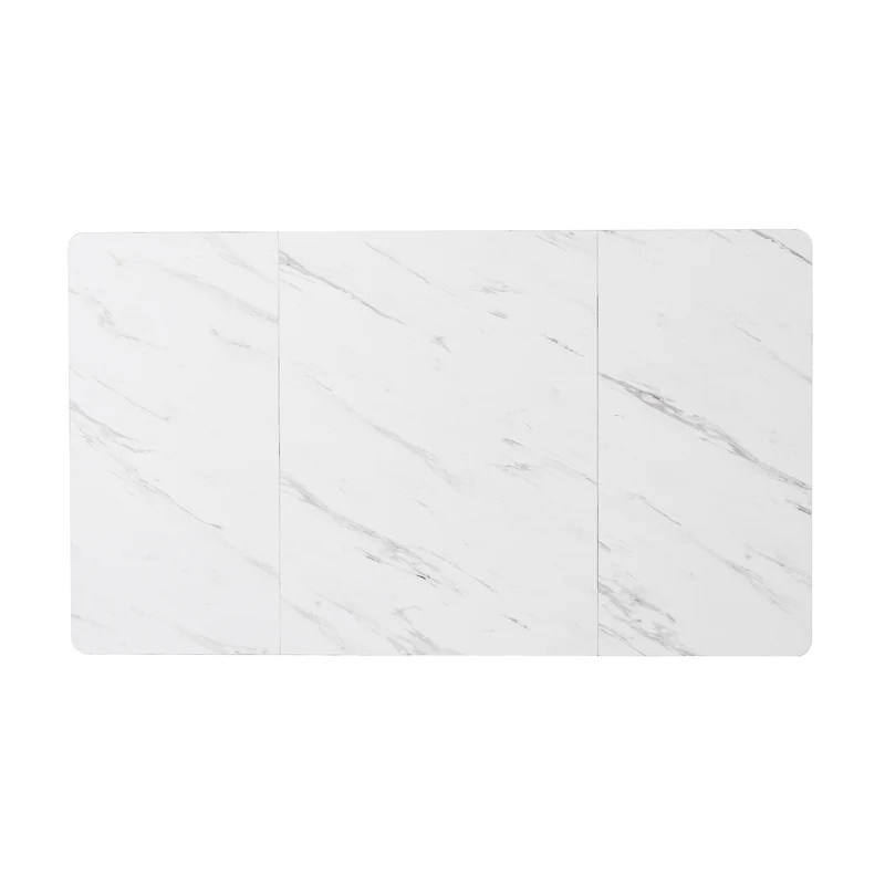 Table de salle à manger rectangulaire moderne en motif marbre blanc pieds dorés 140x80 cm ZUNCAX