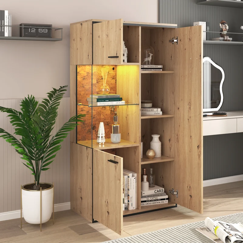 Buffet haut vitrine moderne avec éclairage LED 150Hx78Lx40Tcm TRICOKS