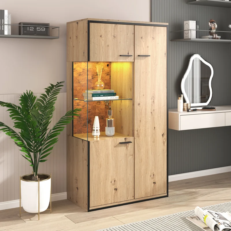Buffet haut vitrine moderne avec éclairage LED 150Hx78Lx40Tcm TRICOKS