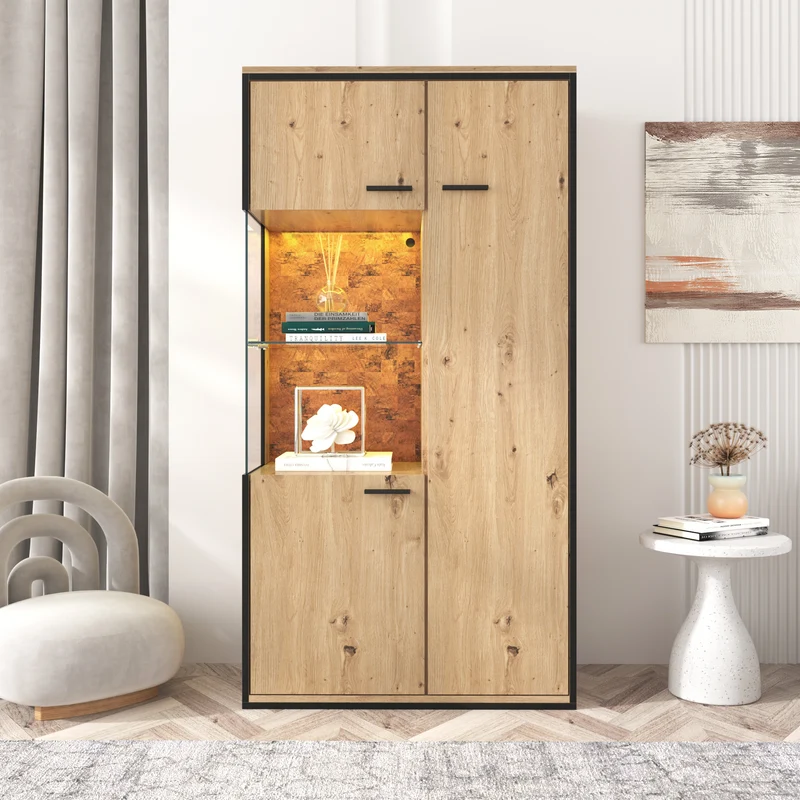 Buffet haut vitrine moderne avec éclairage LED 150Hx78Lx40Tcm TRICOKS