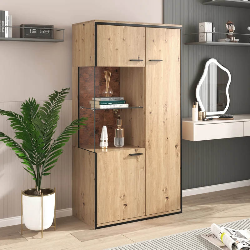 Buffet haut vitrine moderne avec éclairage LED 150Hx78Lx40Tcm TRICOKS