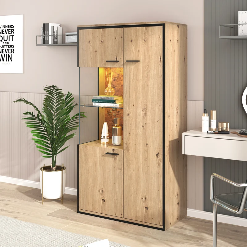 Buffet haut vitrine moderne avec éclairage LED 150Hx78Lx40Tcm TRICOKS