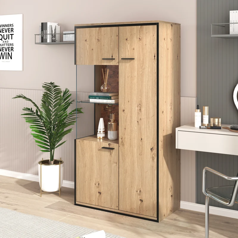 Buffet haut vitrine moderne avec éclairage LED 150Hx78Lx40Tcm TRICOKS
