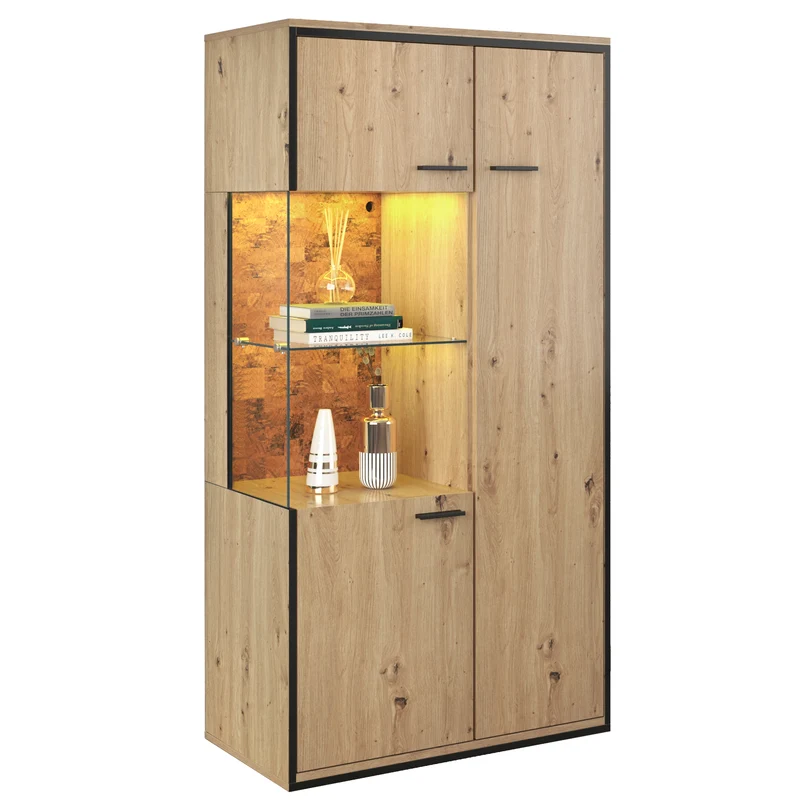 Buffet haut vitrine moderne avec éclairage LED 150Hx78Lx40Tcm TRICOKS