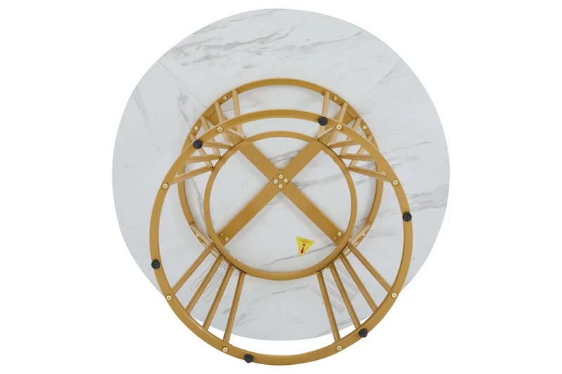 Ensemble de salle à manger élégant avec une table ronde avec un plateau effet marbre blanc et des chaises en faux daim AIZU+CHARLTON SUEDE BROWN