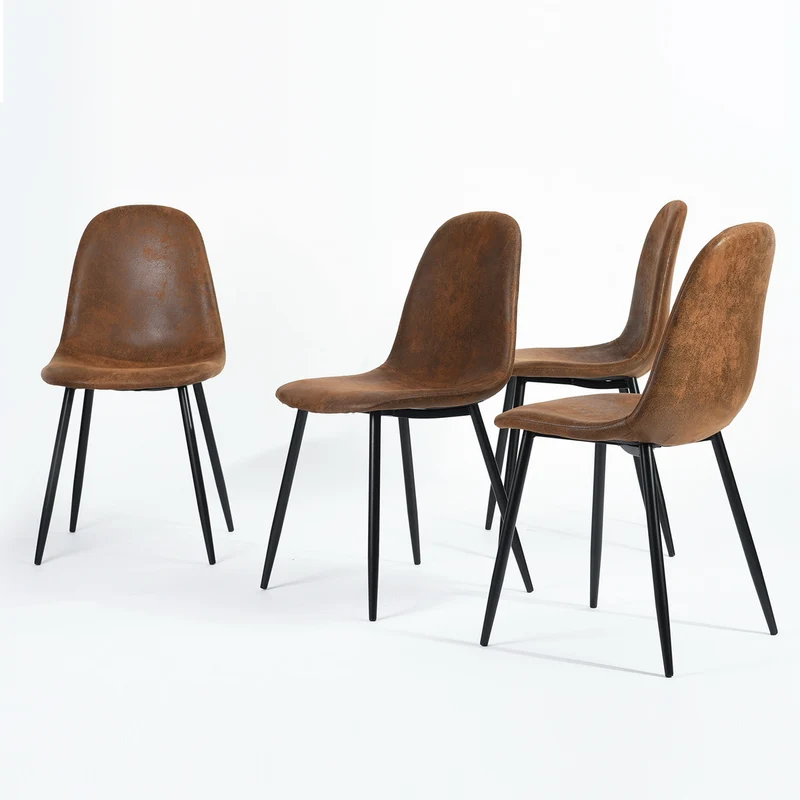 Ensemble table blanche effet marbre et 4 chaises scandinaves rétros marrons WHALEN WHITE MARBLE TABLE 120 KD + CHARLTON SUEDE BROWN S