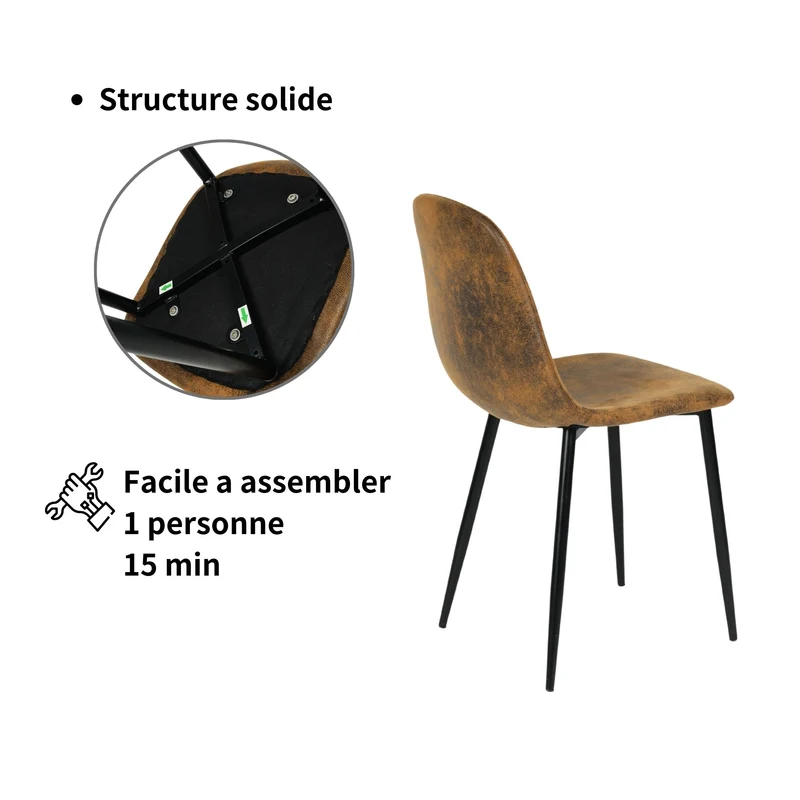 Ensemble de salle à manger élégant avec une table ronde avec un plateau effet marbre blanc et des chaises en faux daim AIZU+CHARLTON SUEDE BROWN