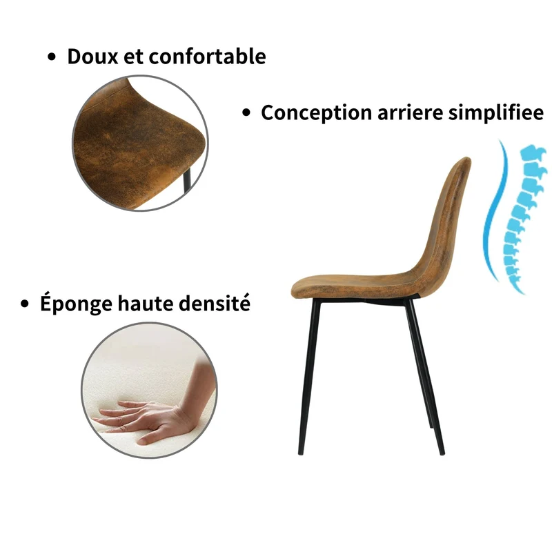 Ensemble de salle à manger élégant avec une table ronde avec un plateau effet marbre blanc et des chaises en faux daim AIZU+CHARLTON SUEDE BROWN