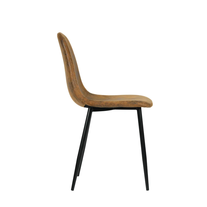 Ensemble de salle à manger élégant avec une table ronde avec un plateau effet marbre blanc et des chaises en faux daim AIZU+CHARLTON SUEDE BROWN